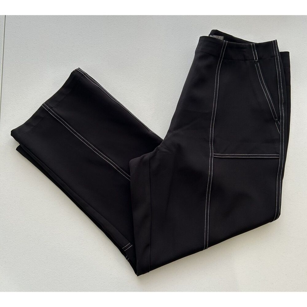 Karl Lagerfeld Paris Contrast Stitch Straight Leg Pants Size 10 Black